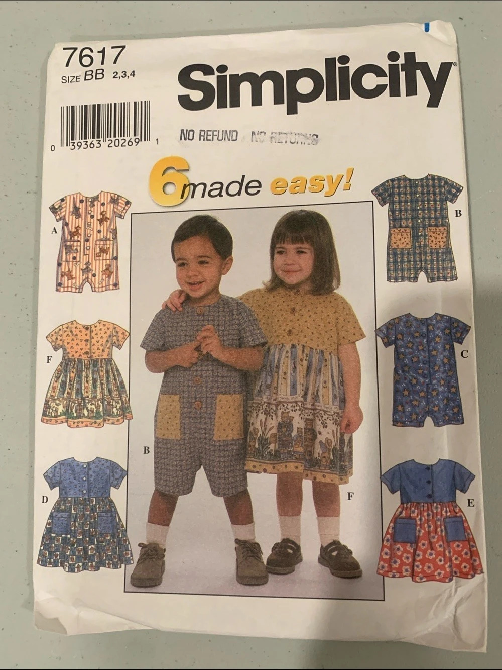 Simplicity 7617 Toddlers' Romper and Dress Sewing Pattern